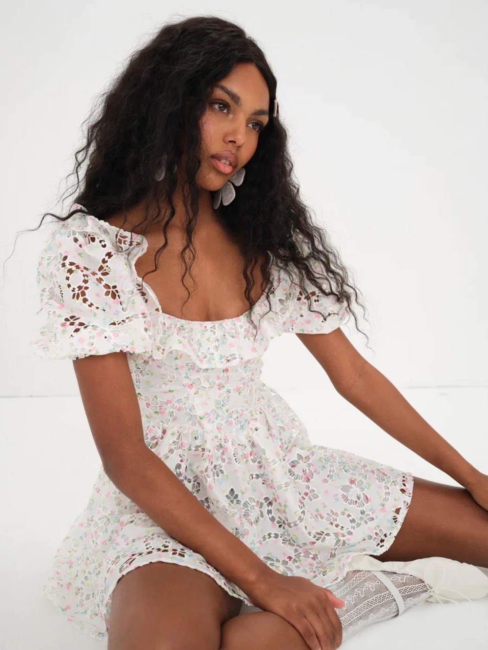 For Love & Lemons Magnolia Mini Dress in White